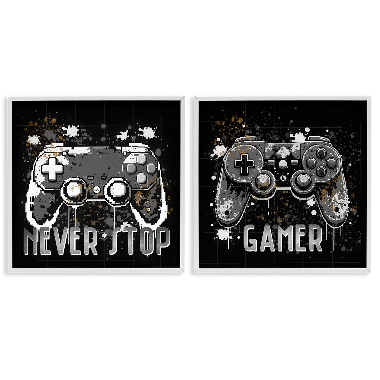 Stupell Industries Never Stop Modern Gamer 2pc Framed Giclee Wall Art Set Design by Kim Allen